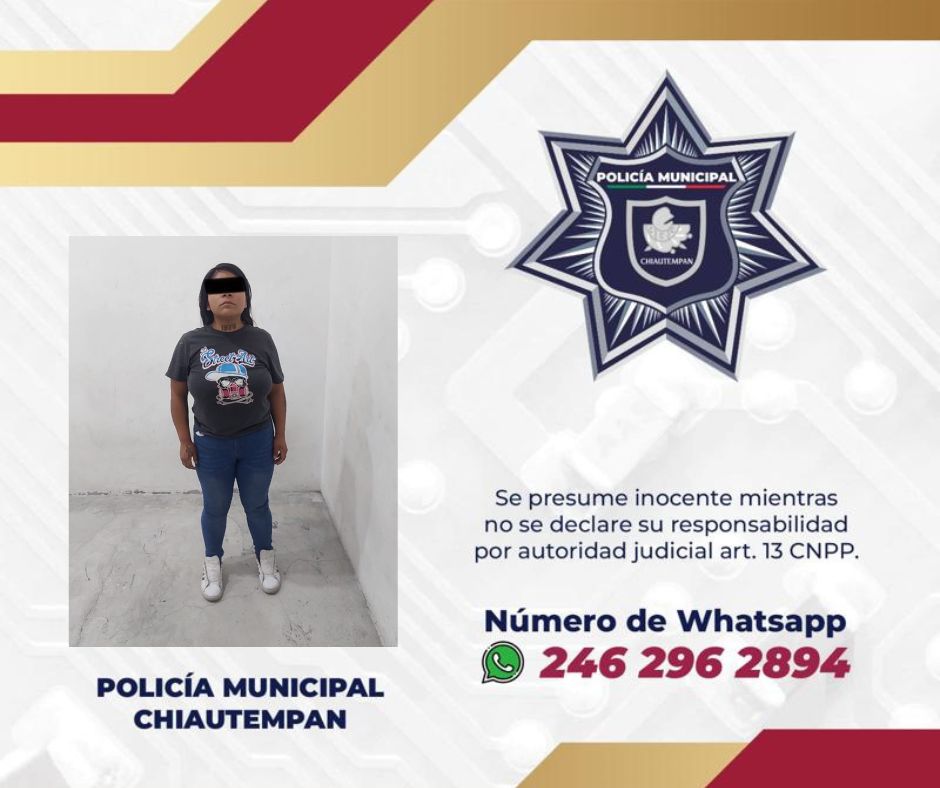 Detiene Policía de Chiautempan a femenina por intento de robo